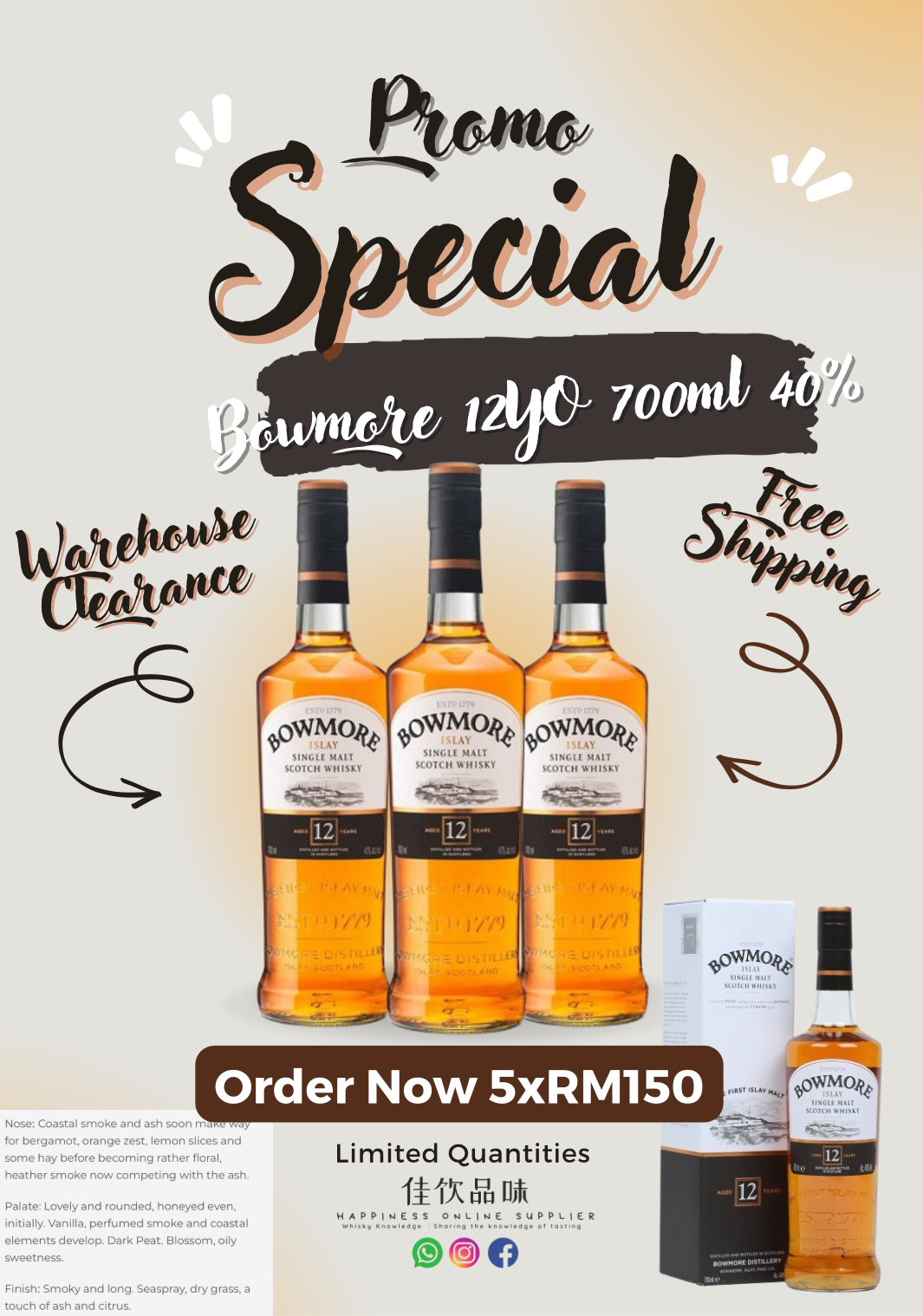78464937.jpeg Limited Time Promo : Bowmore 12 Year Old 700ml 40% Old Bottles Warehouse Clearance - Image 1