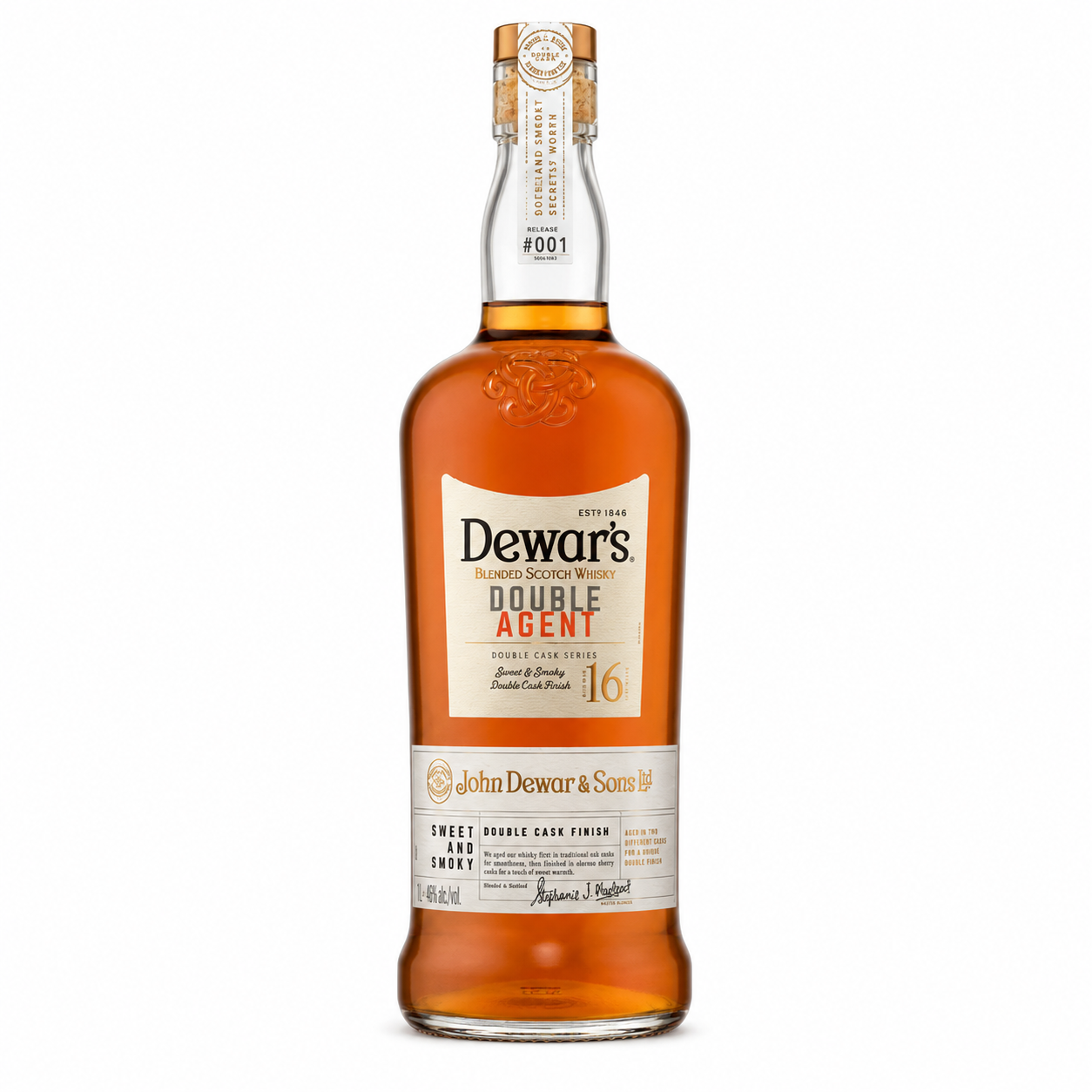 e07376eb-c79e-44a8-b9df-1b4f544ba575 Dewar’s Double Agent 16 Year Old 1L 40%(no box) - Image 1