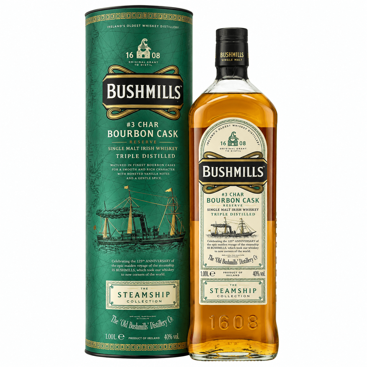 a1a900cd-7cec-42dc-b116-bbafea792388 Bushmills #3 Char Bourbon Cask Reserve – The Steamship Collection 1L 40% - Image 1